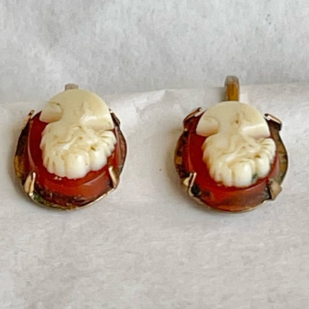 Vintage Celluloid Cameo Screw Back Copper Alloy Earrings - Picture 6 of 16